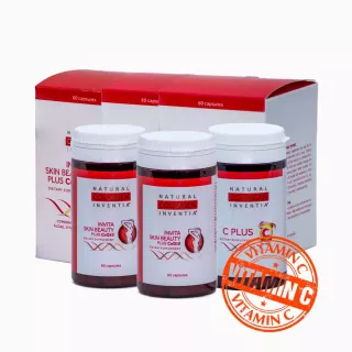 Inventia  Balíček - OMLAZUJÍCÍ KOLAGENOVÁ KŮRA a vitamin C PLUS na 2 měsíce (ISB 120kapslí) obsahuje: