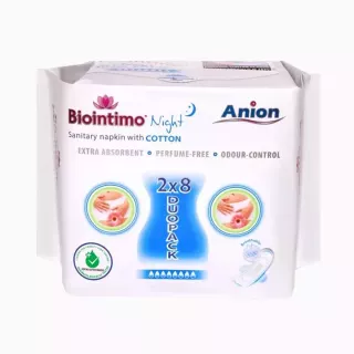 ANION Biointimo - Dámské hygienické vložky s anionovým proužkem - NOČNÍ DUO pack 2x8 ks